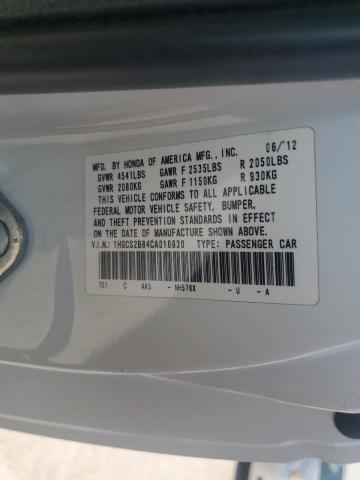 1HGCS2B84CA010830 - 2012 HONDA ACCORD EXL თეთრი ფოტო 12