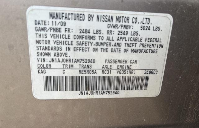 JN1AJ0HR1AM752940 - 2010 INFINITI EX35 BASE Ոսկեգույն լուսանկար 10