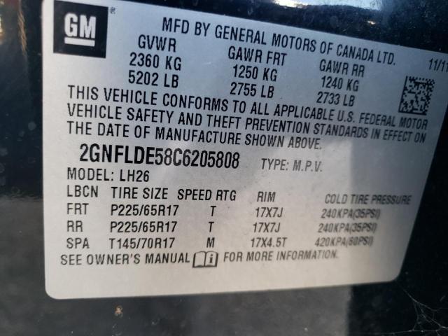 2GNFLDE58C6205808 - 2012 CHEVROLET EQUINOX LT BLACK photo 13