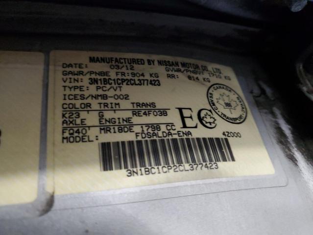 3N1BC1CP2CL377423 - 2012 NISSAN VERSA S SILVER photo 12