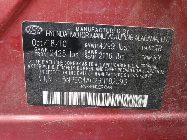 5NPEC4AC2BH182593 - 2011 HYUNDAI SONATA SE BURGUNDY photo 12