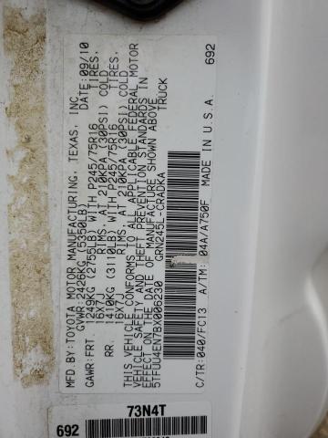 5TFUU4EN7BX006230 - 2011 TOYOTA TACOMA ACCESS CAB أبيض صورة 12