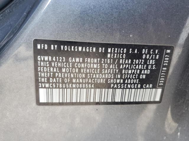 3VWC57BU5KM088564 - 2019 VOLKSWAGEN JETTA S 银色 照片 12