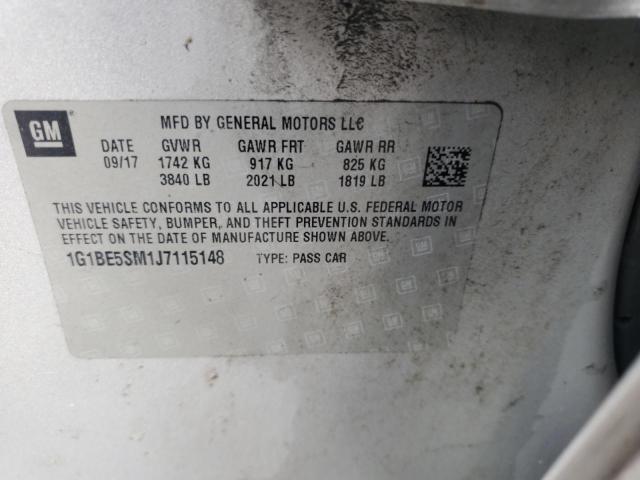 1G1BE5SM1J7115148 - 2018 CHEVROLET CRUZE LT ვერცხლისფერი ფოტო 12