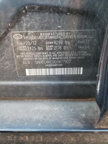 5NPEC4AC0CH477922 - 2012 HYUNDAI SONATA SE CHARCOAL photo 12