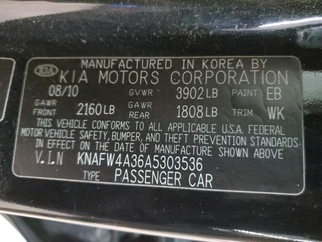 KNAFW4A36A5303536 - 2010 KIA FORTE SX BLACK photo 13