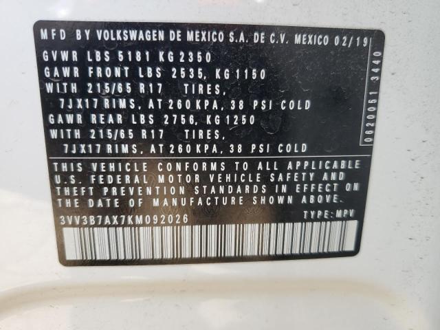 3VV3B7AX7KM092026 - 2019 VOLKSWAGEN TIGUAN SE თეთრი ფოტო 13