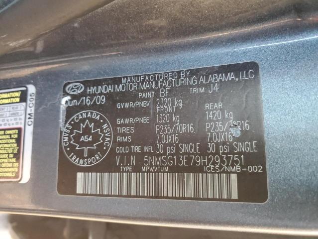 5NMSG13E79H293751 - 2009 HYUNDAI SANTA FE GL GRAY photo 14