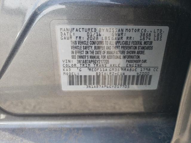 3N1AB7AP6GY217705 - 2016 NISSAN SENTRA S GRAY photo 12