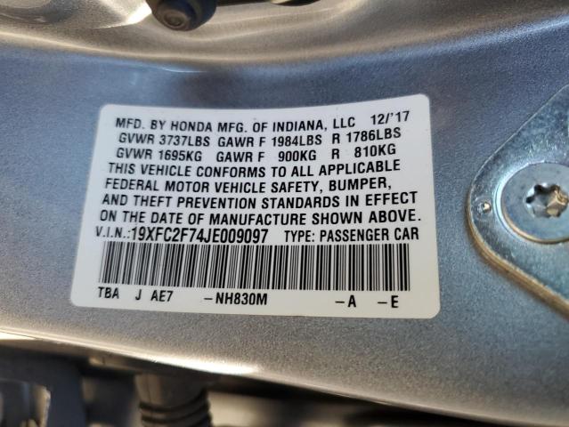 19XFC2F74JE009097 - 2018 HONDA CIVIC EX SILVER photo 12