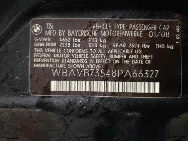 WBAVB73548PA66327 - 2008 BMW 335 I BLACK photo 12