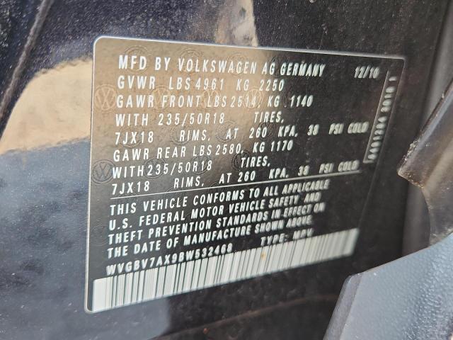 WVGBV7AX9BW532468 - 2011 VOLKSWAGEN TIGUAN S BLACK photo 13