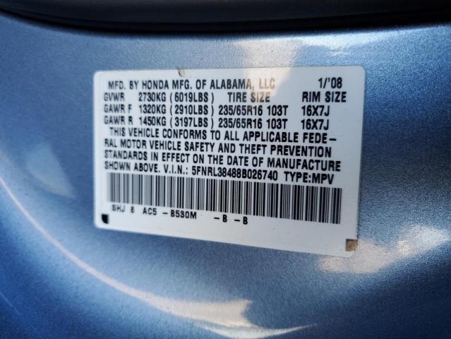 5FNRL38488B026740 - 2008 HONDA ODYSSEY EX BLUE photo 13