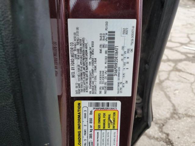 3FA6P0HR2DR106471 - 2013 FORD FUSION SE MAROON photo 12