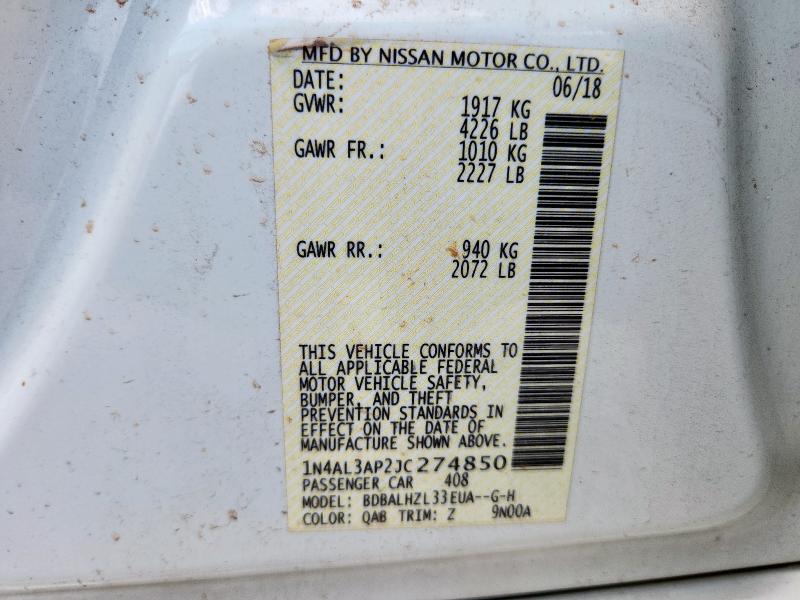 1N4AL3AP2JC274850 - 2018 NISSAN ALTIMA 2.5 白色 照片 12