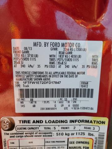 1FTFW1ET2DFD17847 - 2013 FORD F150 SUPERCREW RED photo 12