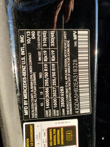 4JGDA5HB2EA318328 - 2014 MERCEDES-BENZ ML 350 4MATIC BLACK photo 12