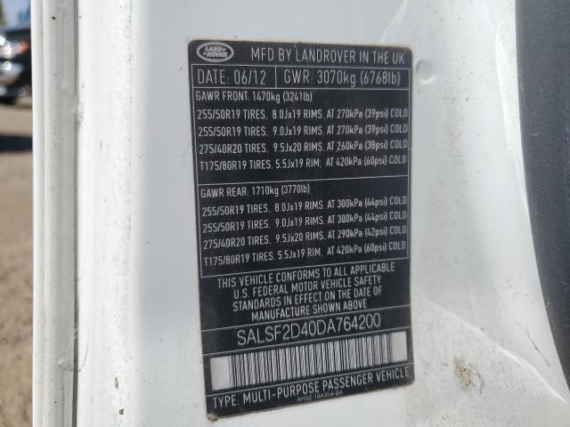 SALSF2D40DA764200 - 2013 LAND ROVER RANGE ROVE HSE WHITE photo 13