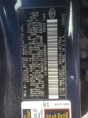 4T1BK1EB5EU098067 - 2014 TOYOTA AVALON BASE 蓝色 照片 12