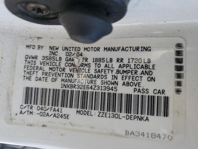 1NXBR32E64Z313945 - 2004 TOYOTA COROLLA CE თეთრი ფოტო 13