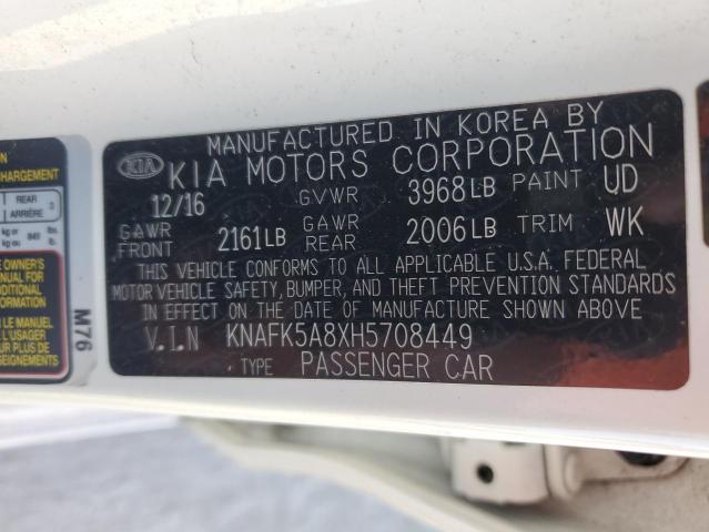 KNAFK5A8XH5708449 - 2017 KIA FORTE LX WHITE photo 12