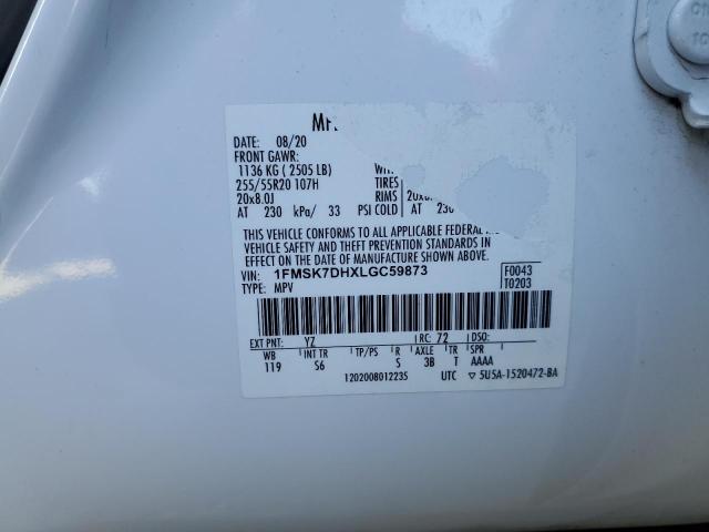 1FMSK7DHXLGC59873 - 2020 FORD EXPLORER XLT WHITE photo 13