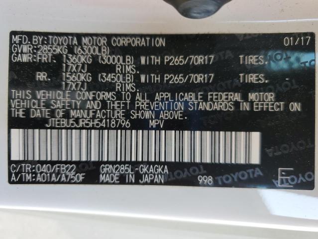 JTEBU5JR5H5418796 - 2017 TOYOTA 4RUNNER SR5/SR5 PREMIUM Ağ foto 14