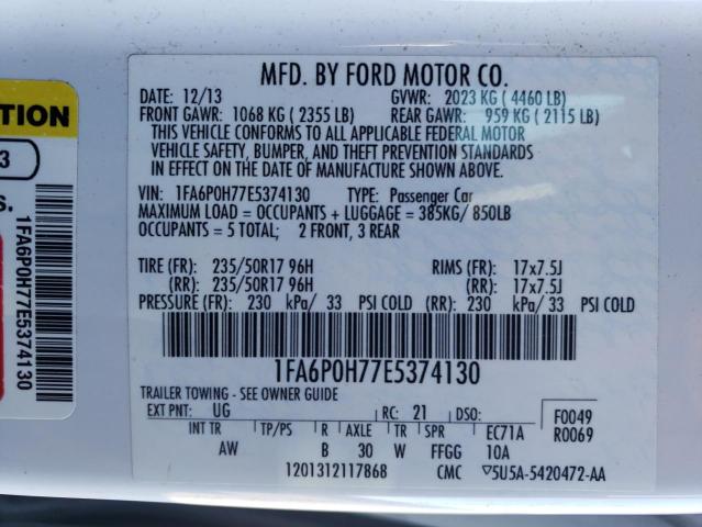 1FA6P0H77E5374130 - 2014 FORD FUSION SE WHITE photo 12