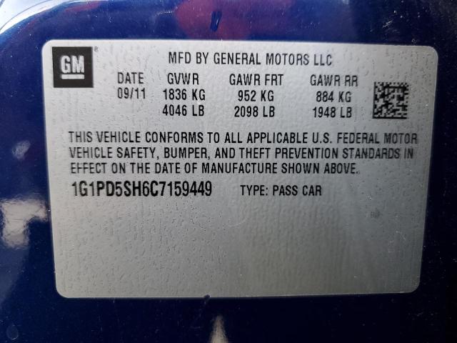 1G1PD5SH6C7159449 - 2012 CHEVROLET CRUZE LS BLUE photo 13