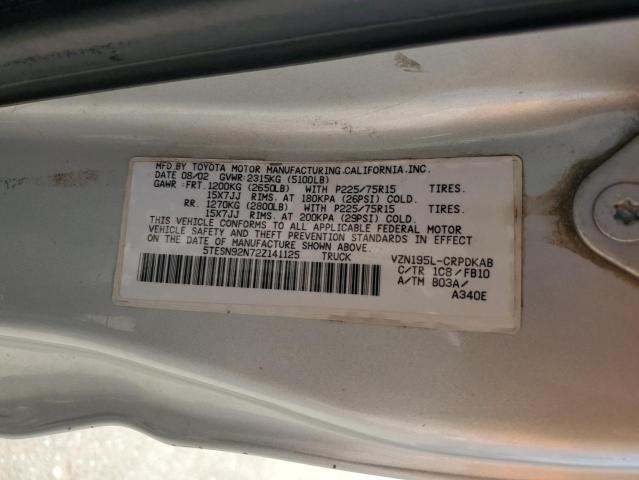 5TESN92N72Z141125 - 2002 TOYOTA TACOMA XTRACAB PRERUNNER SILVER photo 13