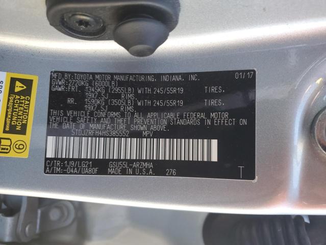 5TDJZRFH4HS385552 - 2017 TOYOTA HIGHLANDER SE 银色 照片 13