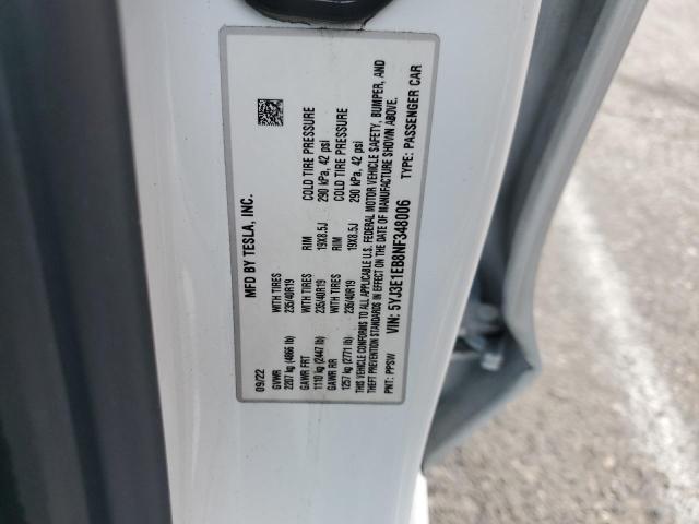 5YJ3E1EB8NF348006 - 2022 TESLA MODEL 3 أبيض صورة 12
