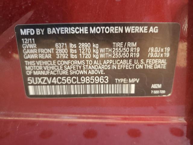 5UXZV4C56CL985963 - 2012 BMW X5 XDRIVE35I RED photo 12