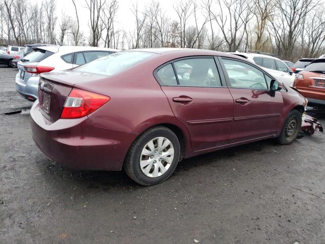 2HGFB2F50CH543742 - 2012 HONDA CIVIC LX MAROON photo 3