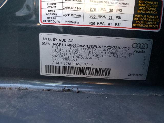 WAUHE78PX9A017987 - 2009 AUDI A3 2.0T GRAY photo 12