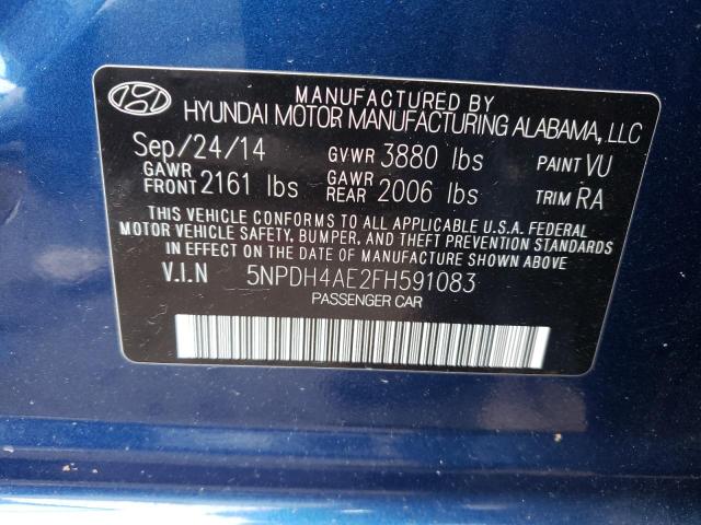 5NPDH4AE2FH591083 - 2015 HYUNDAI ELANTRA SE BLUE photo 13