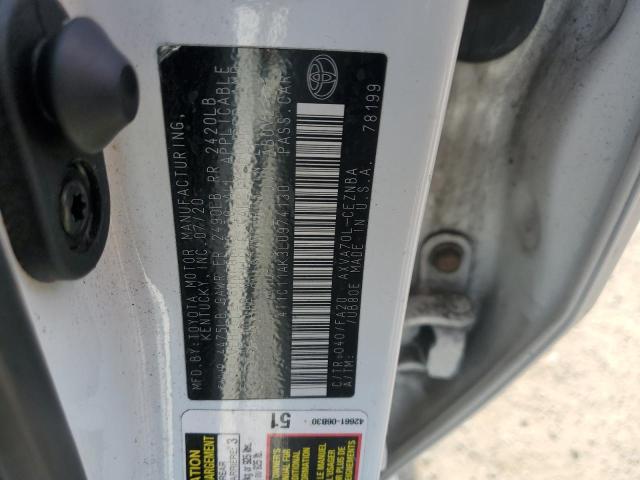 4T1C11AK3LU974130 - 2020 TOYOTA CAMRY LE WHITE photo 12
