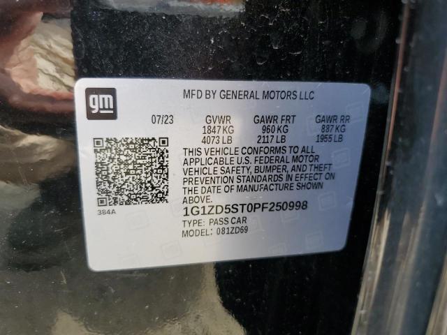 1G1ZD5ST0PF250998 - 2023 CHEVROLET MALIBU LT შავი ფოტო 12