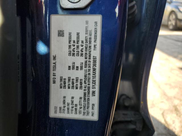 5YJ3E1EAXNF369897 - 2022 TESLA MODEL 3 Mavi foto 13