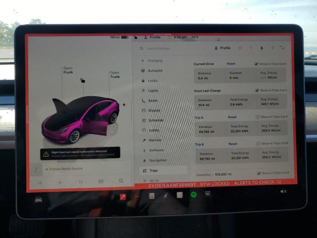 5YJ3E1EAXNF369897 - 2022 TESLA MODEL 3 Mavi foto 9