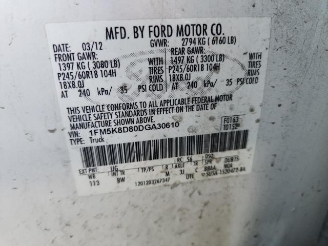 1FM5K8D80DGA30610 - 2013 FORD EXPLORER XLT WHITE photo 13