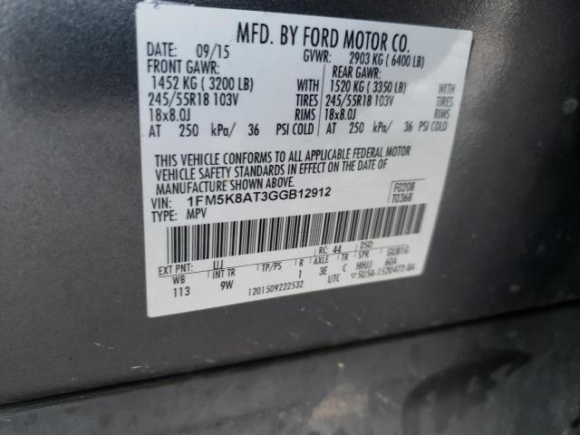 1FM5K8AT3GGB12912 - 2016 FORD EXPLORER POLICE INTERCEPTOR Մոխրագույն լուսանկար 13