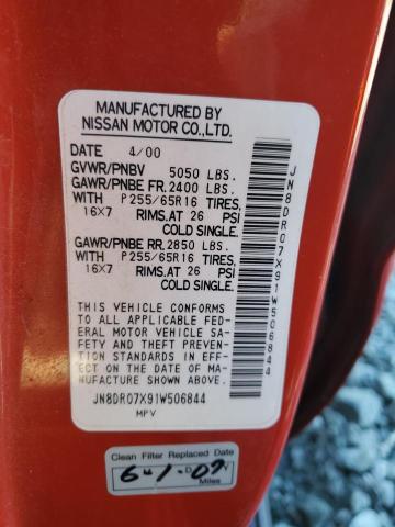 JN8DR07X91W506844 - 2001 NISSAN PATHFINDER LE RED photo 13