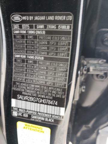 SALVR2BG7GH078474 - 2016 LAND ROVER RANGE ROVE HSE BLACK photo 13