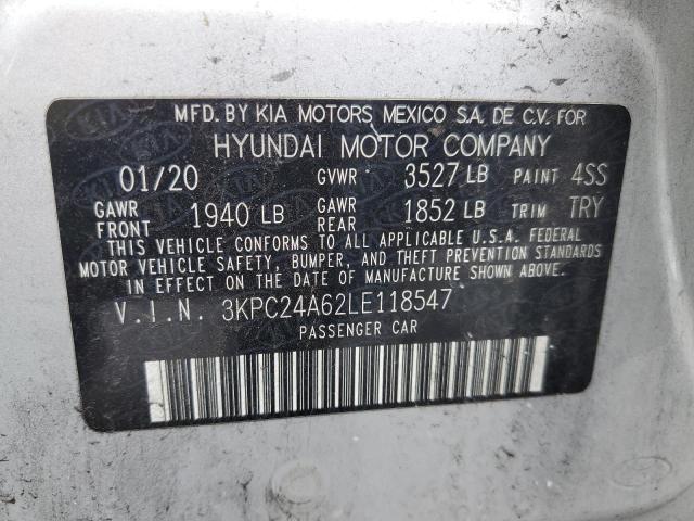 3KPC24A62LE118547 - 2020 HYUNDAI ACCENT SE SILVER photo 12