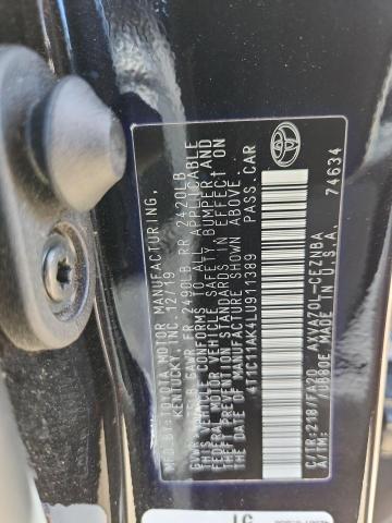 4T1C11AK4LU911389 - 2020 TOYOTA CAMRY LE Սև լուսանկար 12