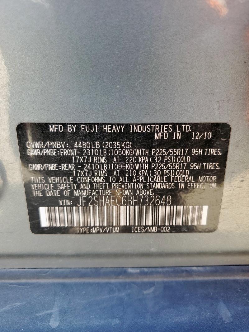 JF2SHAEC6BH732648 - 2011 SUBARU FORESTER LIMITED Turquesa foto 13