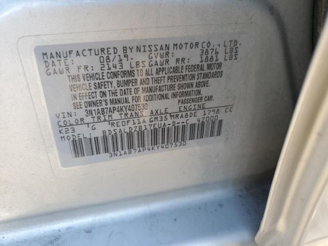 3N1AB7AP4KY407530 - 2019 NISSAN SENTRA S ვერცხლისფერი ფოტო 12