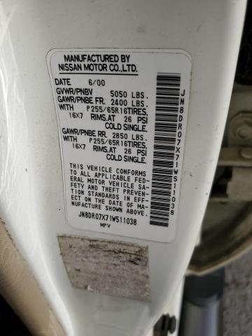 JN8DR07X71W511038 - 2001 NISSAN PATHFINDER LE Білий фото 13