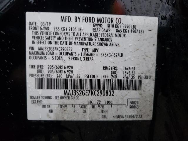 MAJ3S2GE7KC290832 - 2019 FORD ECOSPORT SE BLACK photo 13